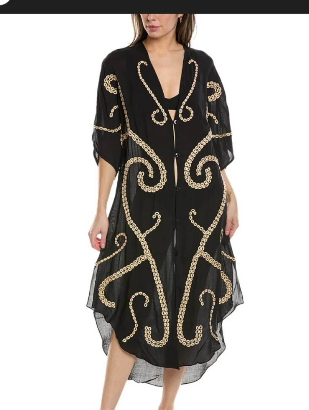 ViX Paula Hermanny Solid Braid Detail Long Caftan Cover Up - Black - Size S​M